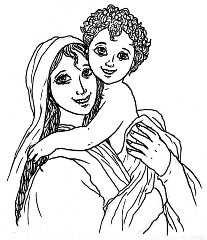 Mary Hugging Jesus Christ Coloring Page